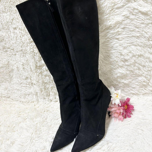 Louis Vuitton Long Boots Shoes EU 38 US 8 Suede Black Authentic
