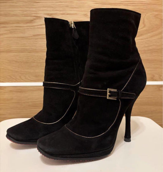Louis Vuitton Short Boots Shoes EU 36 US 6 Suede Black Authentic