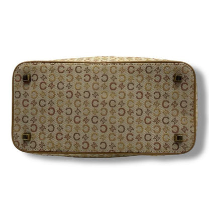 CELINE Accessory Pouch Shoulder Bag Purse C Macadam Canvas Leather Beige Auth