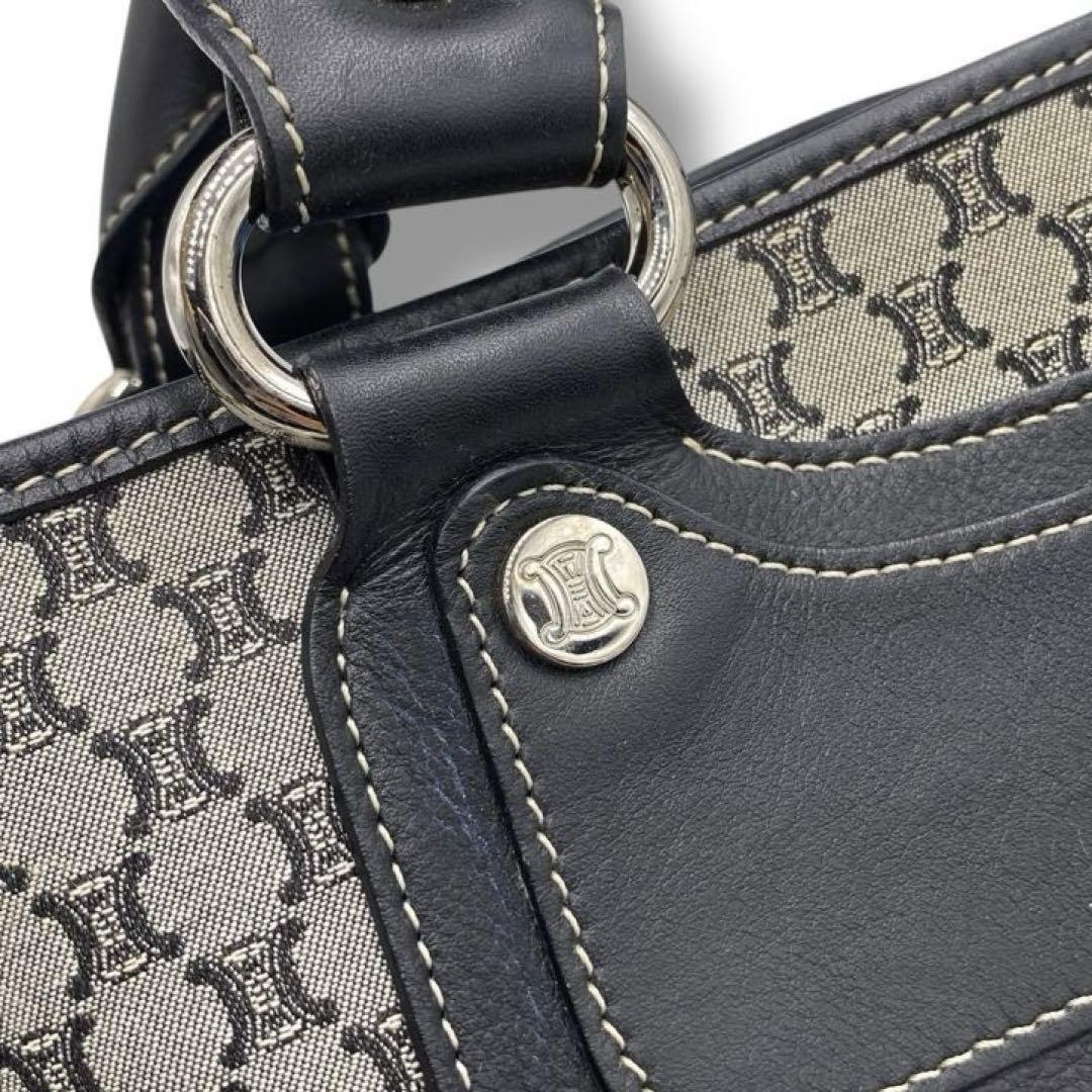 CELINE Hand Bag Tote Purse Boogie Macadam Nylon Canvas Leather Gray Authentic