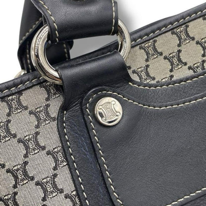 CELINE Hand Bag Tote Purse Boogie Macadam Nylon Canvas Leather Gray Authentic