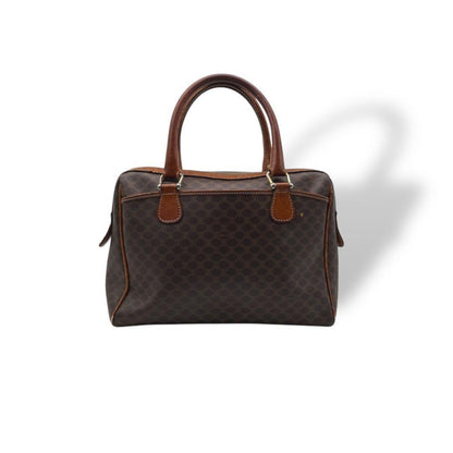 CELINE Mini Boston Hand Bag Tote Purse 2way Macadam PVC Leather Brown Authentic