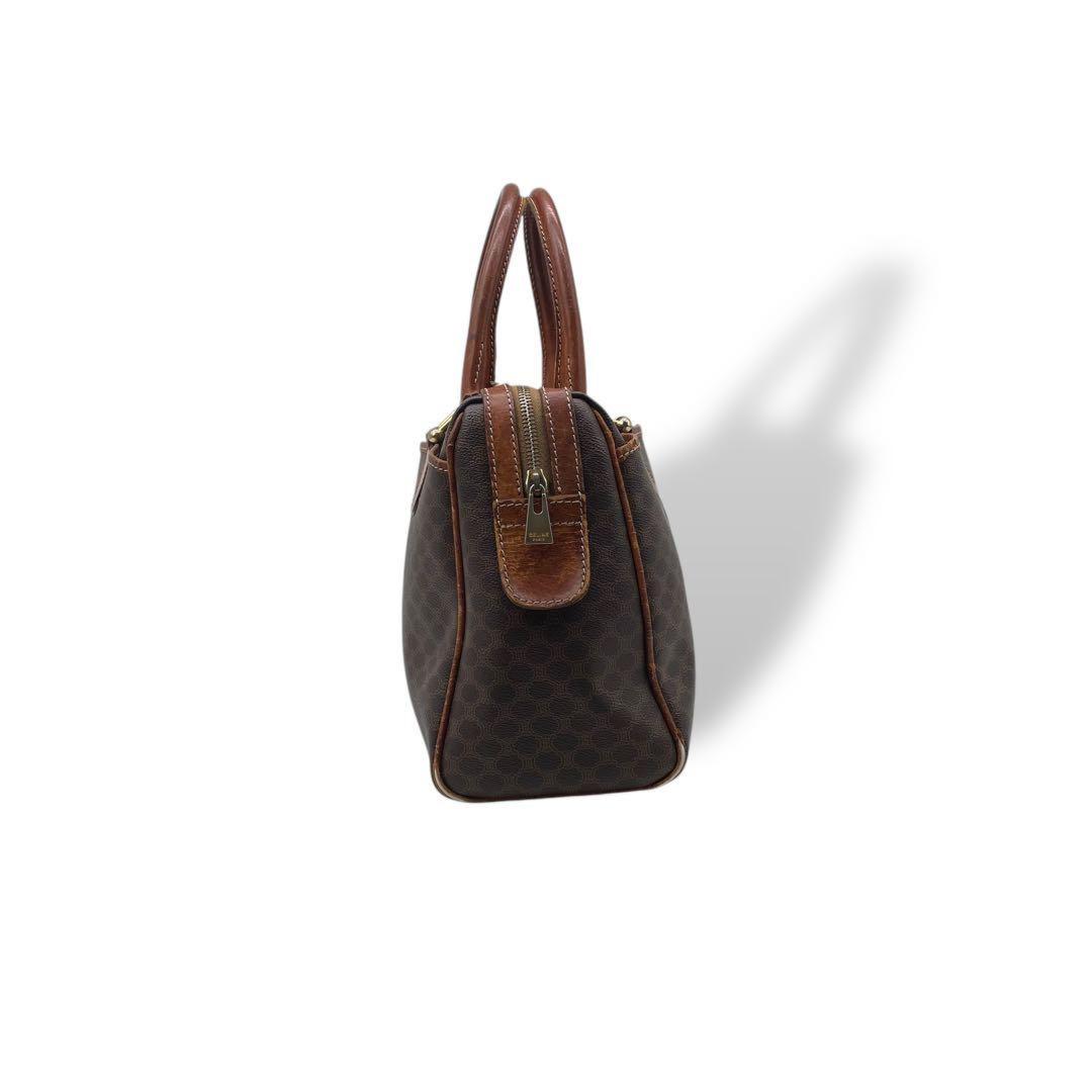 CELINE Mini Boston Hand Bag Tote Purse 2way Macadam PVC Leather Brown Authentic