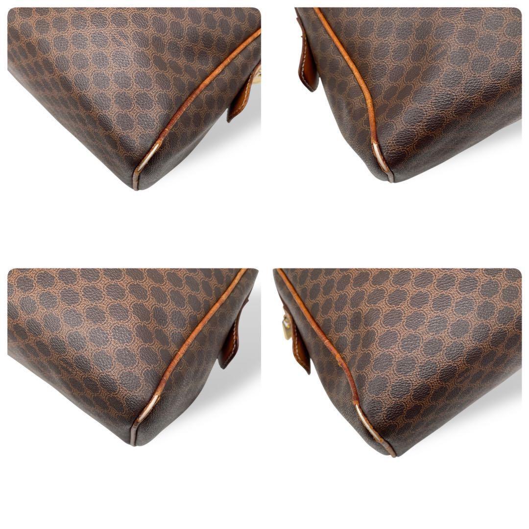 CELINE Mini Boston Hand Bag Tote Purse 2way Macadam PVC Leather Brown Authentic
