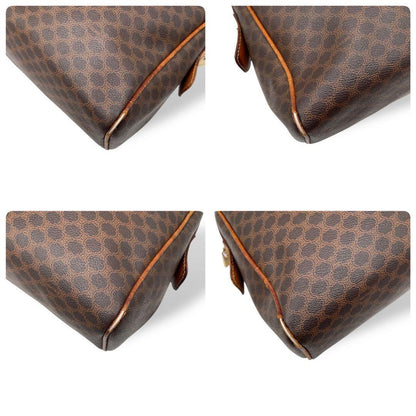 CELINE Mini Boston Hand Bag Tote Purse 2way Macadam PVC Leather Brown Authentic