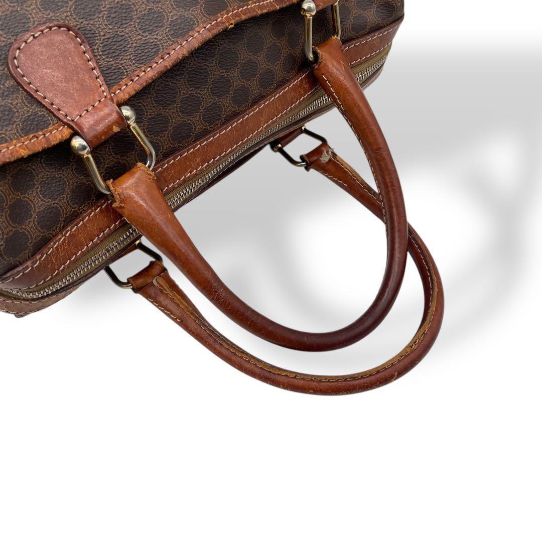 CELINE Mini Boston Hand Bag Tote Purse 2way Macadam PVC Leather Brown Authentic