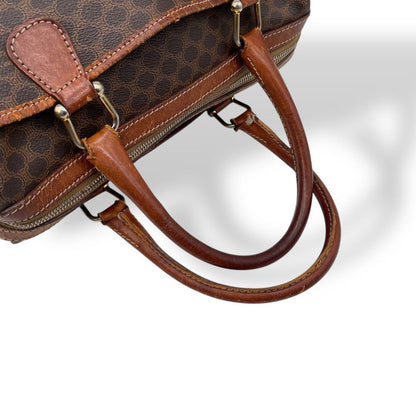 CELINE Mini Boston Hand Bag Tote Purse 2way Macadam PVC Leather Brown Authentic