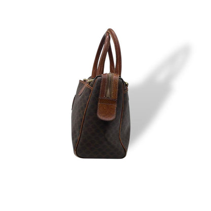 CELINE Mini Boston Hand Bag Tote Purse 2way Macadam PVC Leather Brown Authentic