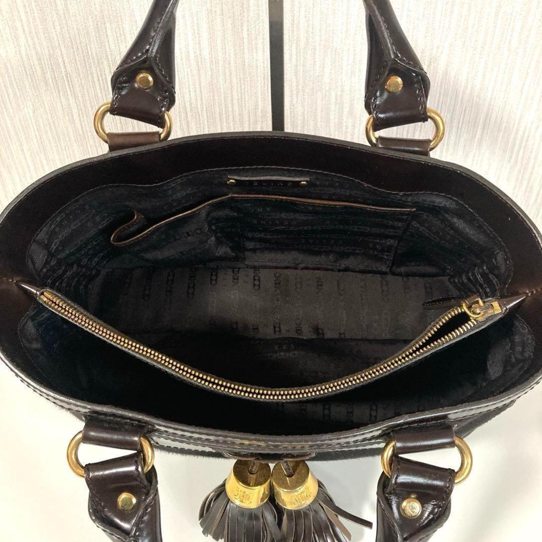 CELINE Hand Bag Tote Purse Leather Dark Brown Authentic
