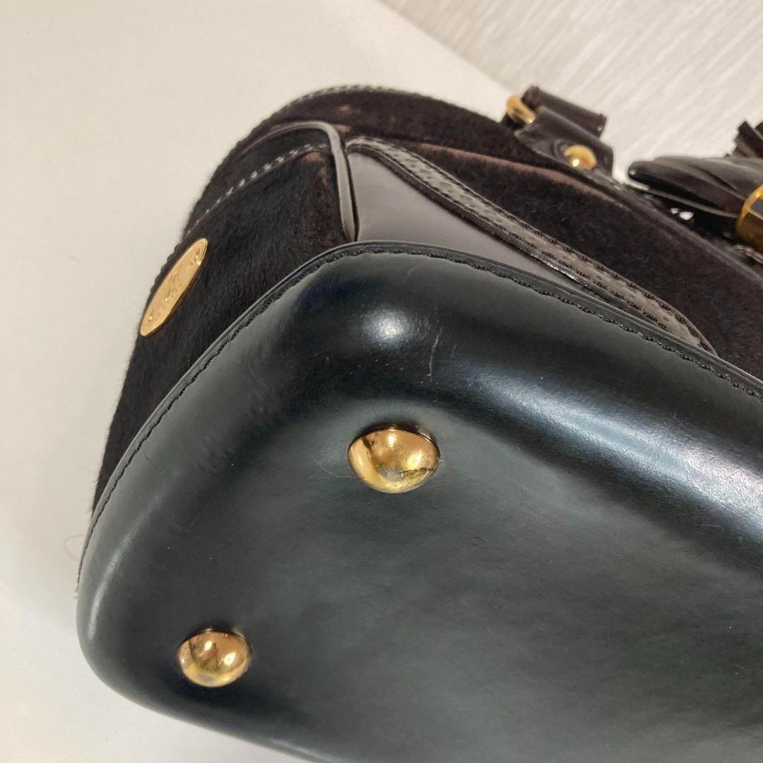 CELINE Hand Bag Tote Purse Leather Dark Brown Authentic