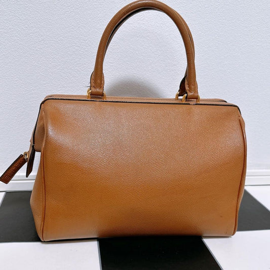 CELINE Hand Bag Tote Purse Leather Camel Authentic