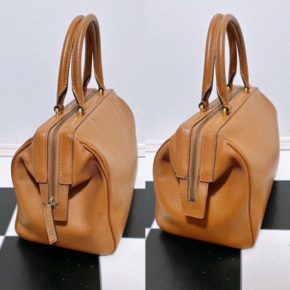 CELINE Hand Bag Tote Purse Leather Camel Authentic