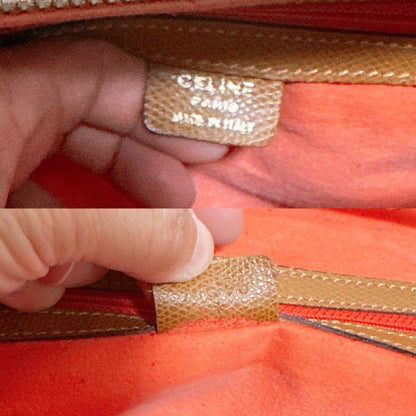 CELINE Hand Bag Tote Purse Leather Camel Authentic