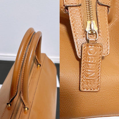 CELINE Hand Bag Tote Purse Leather Camel Authentic