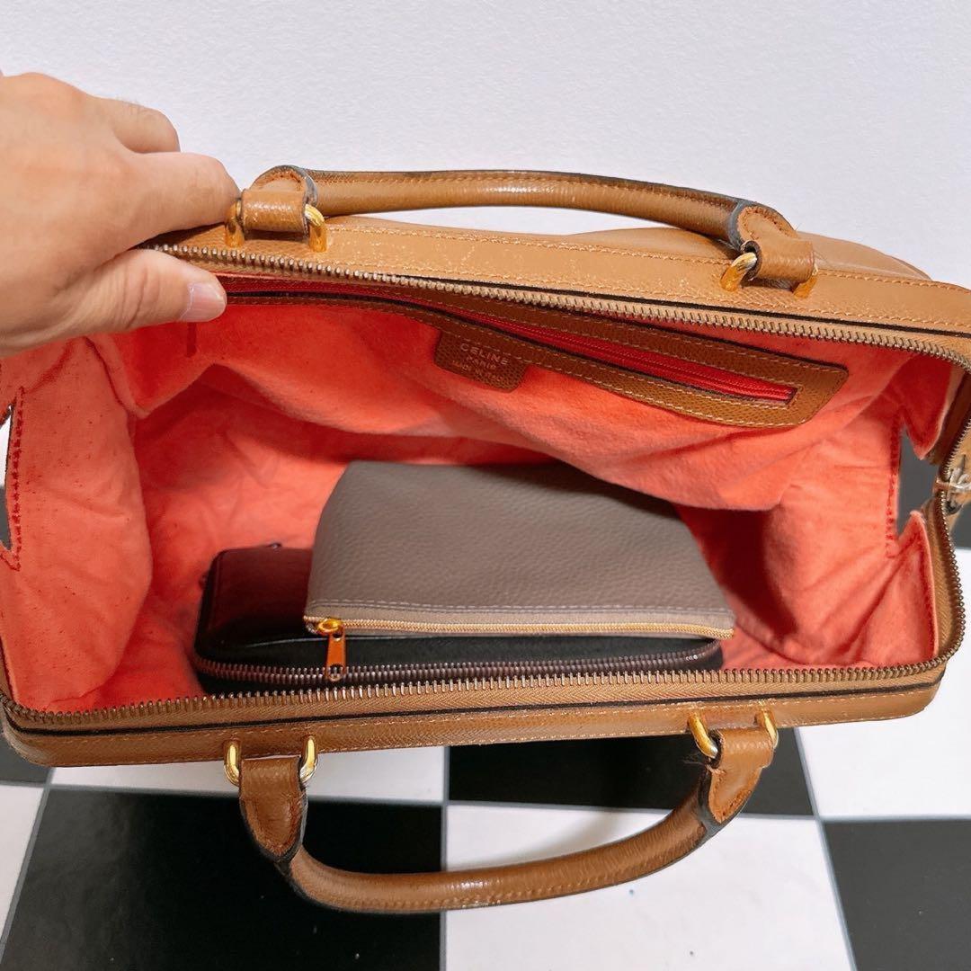 CELINE Hand Bag Tote Purse Leather Camel Authentic