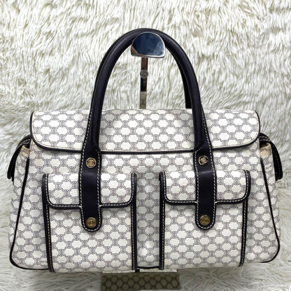 CELINE Hand Bag Tote Purse Macadam PVC Leather White Authentic