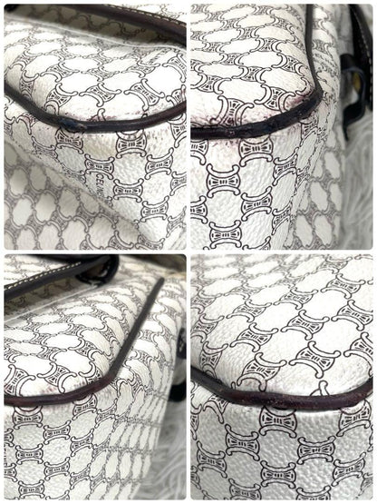 CELINE Hand Bag Tote Purse Macadam PVC Leather White Authentic