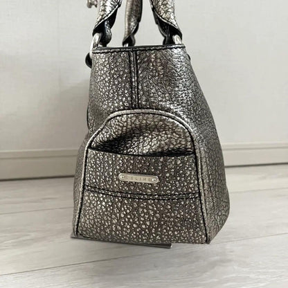 CELINE Hand Bag Tote Purse Boogie Leather Silver Authentic