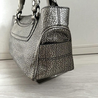 CELINE Hand Bag Tote Purse Boogie Leather Silver Authentic