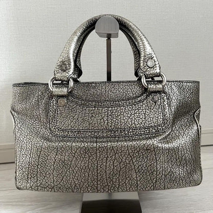 CELINE Hand Bag Tote Purse Boogie Leather Silver Authentic
