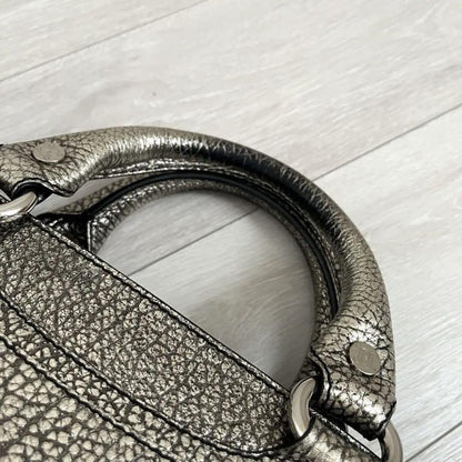 CELINE Hand Bag Tote Purse Boogie Leather Silver Authentic