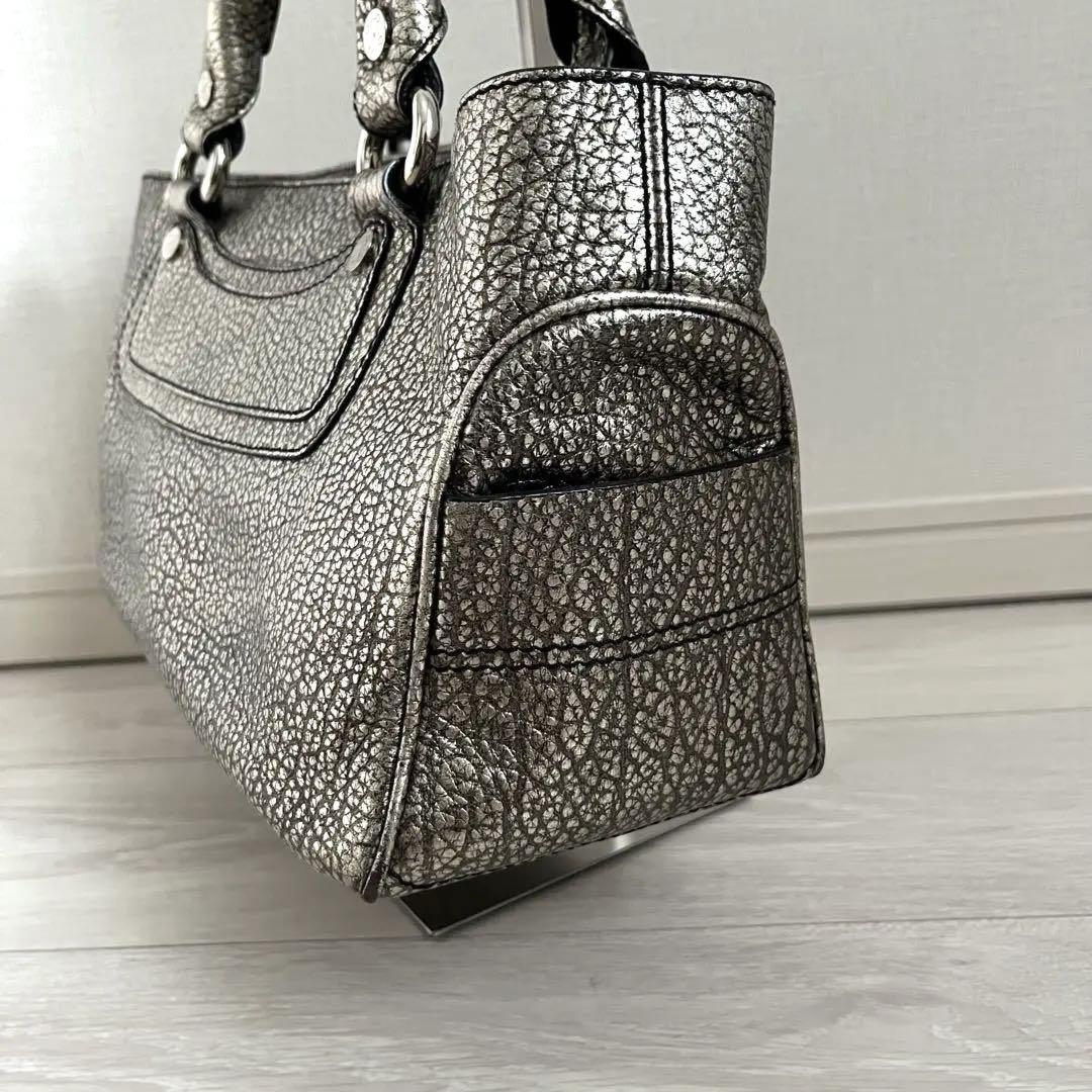CELINE Hand Bag Tote Purse Boogie Leather Silver Authentic