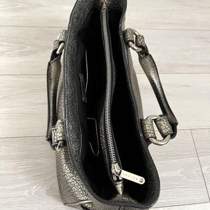 CELINE Hand Bag Tote Purse Boogie Leather Silver Authentic