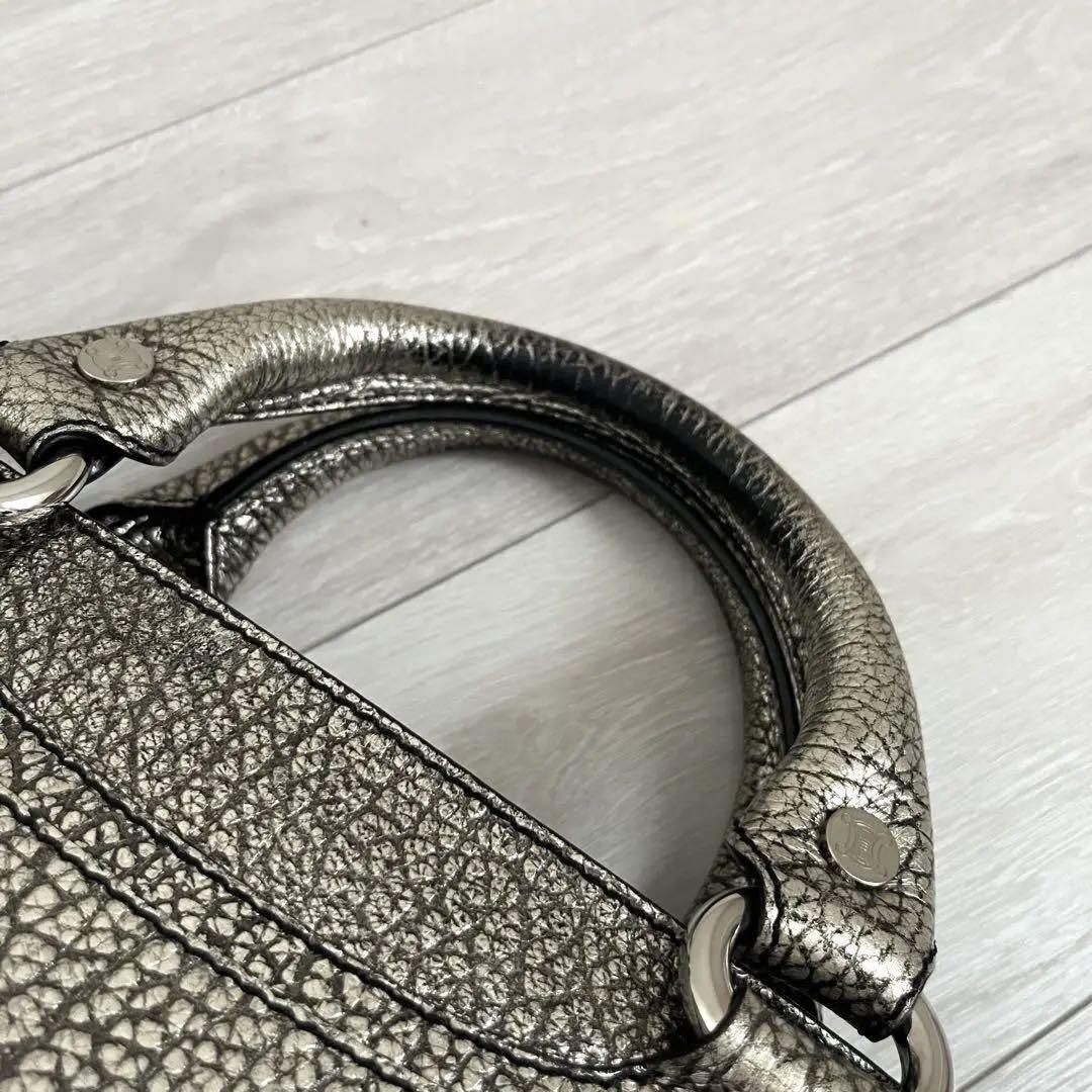 CELINE Hand Bag Tote Purse Boogie Leather Silver Authentic