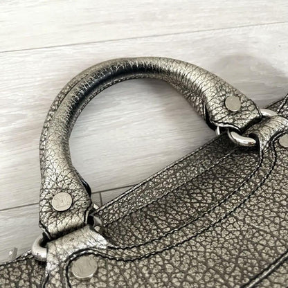 CELINE Hand Bag Tote Purse Boogie Leather Silver Authentic
