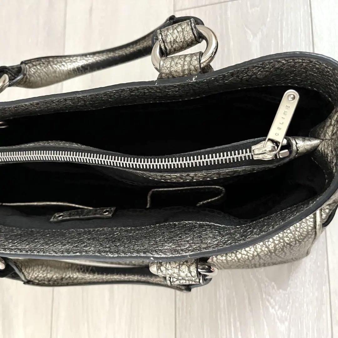 CELINE Hand Bag Tote Purse Boogie Leather Silver Authentic