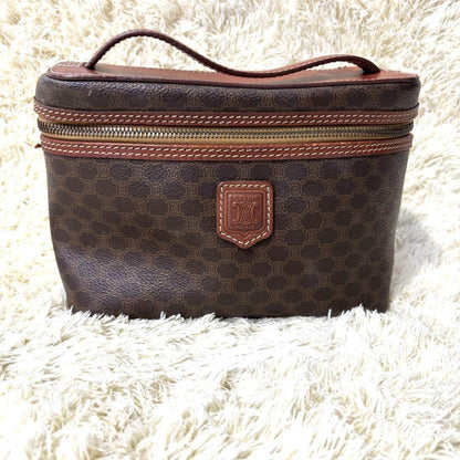 CELINE Vanity Bag Hand Tote Purse Macadam PVC Leather Brown Authentic