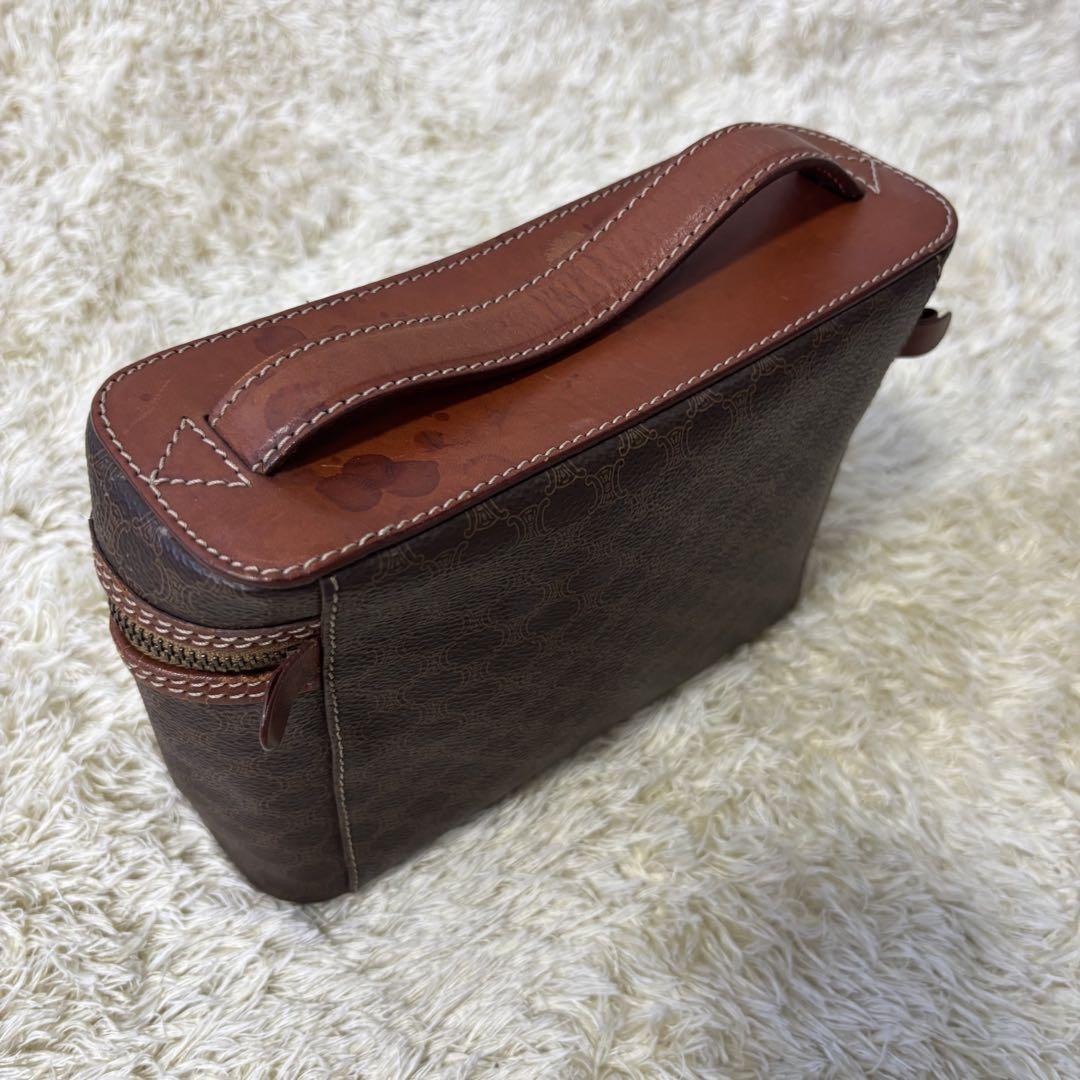 CELINE Vanity Bag Hand Tote Purse Macadam PVC Leather Brown Authentic