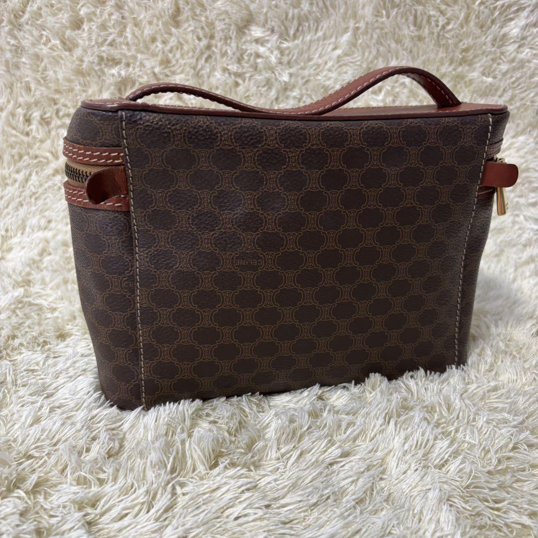 CELINE Vanity Bag Hand Tote Purse Macadam PVC Leather Brown Authentic