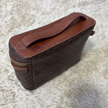 CELINE Vanity Bag Hand Tote Purse Macadam PVC Leather Brown Authentic