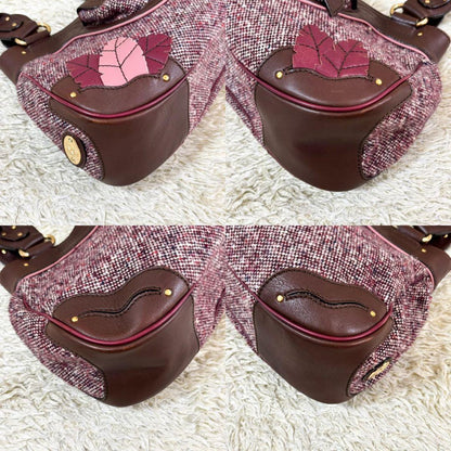 CELINE Hand Bag Tote Purse Tweed Leather Bordeaux Brown Authentic