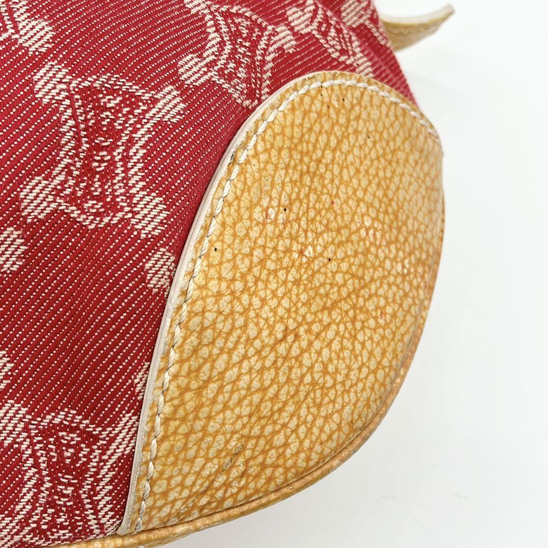 CELINE Shoulder Bag Purse Macadam Canvas Leather Red Yellow Authentic