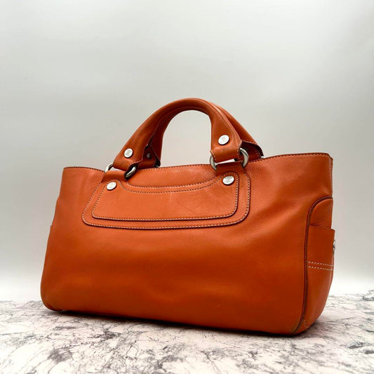 CELINE Hand Bag Tote Purse Boogie Leather Orange Authentic