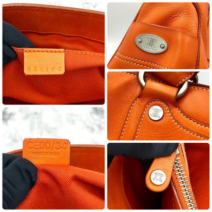 CELINE Hand Bag Tote Purse Boogie Leather Orange Authentic