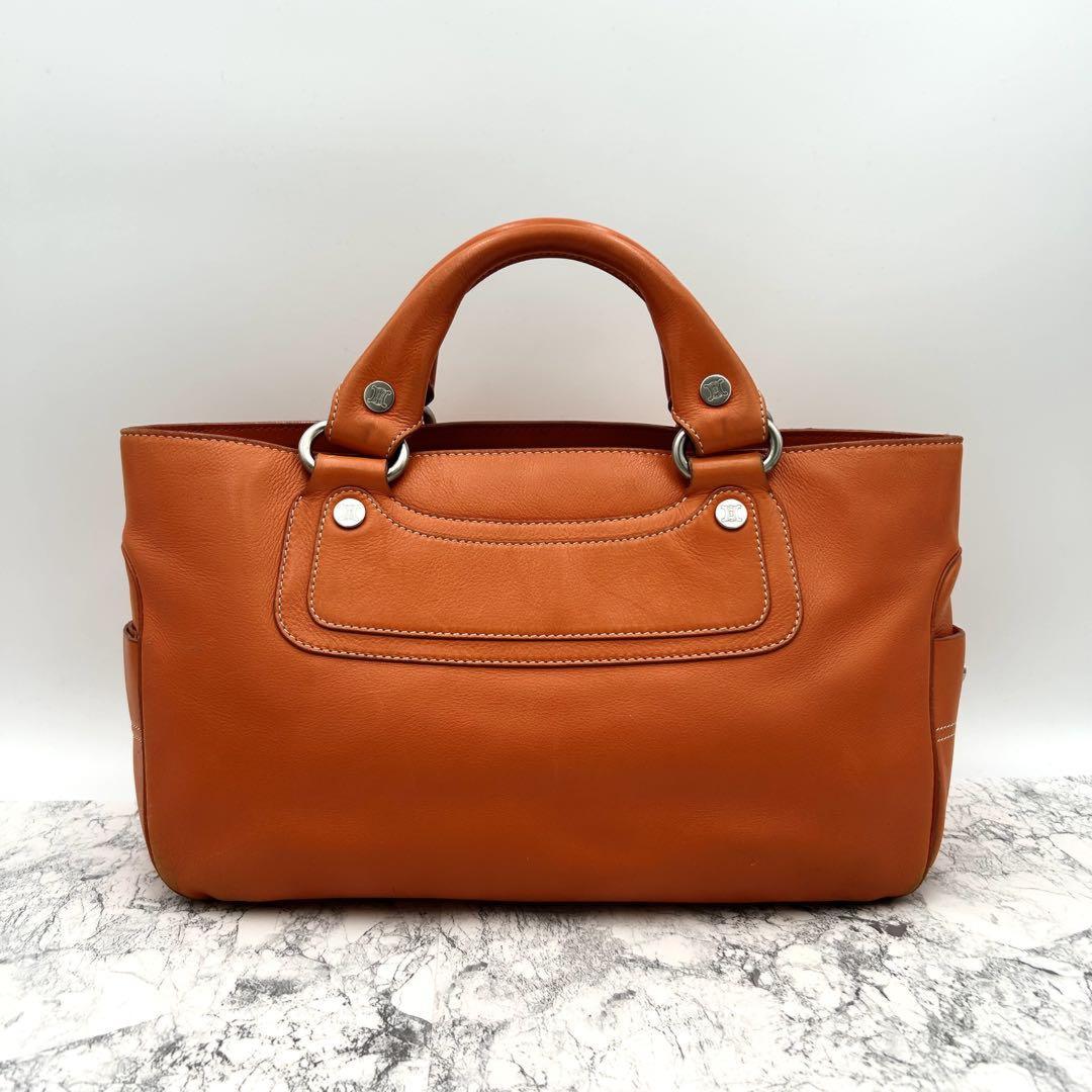 CELINE Hand Bag Tote Purse Boogie Leather Orange Authentic