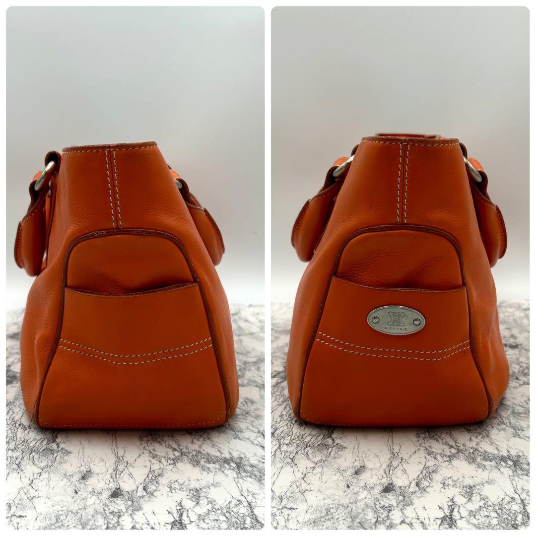 CELINE Hand Bag Tote Purse Boogie Leather Orange Authentic