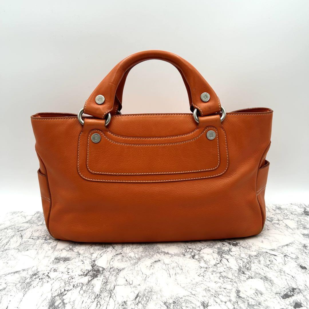 CELINE Hand Bag Tote Purse Boogie Leather Orange Authentic