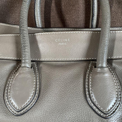 CELINE Hand Bag Tote Purse Leather Greige Authentic
