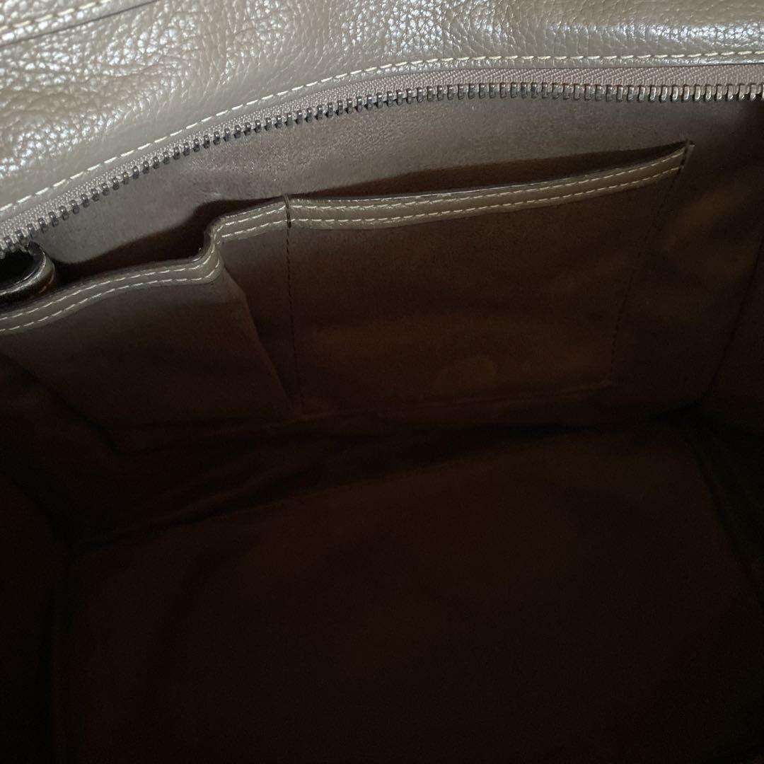 CELINE Hand Bag Tote Purse Leather Greige Authentic