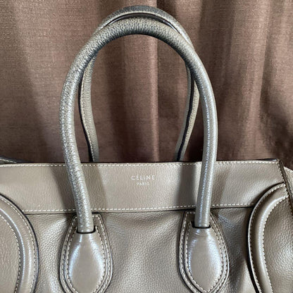 CELINE Hand Bag Tote Purse Leather Greige Authentic