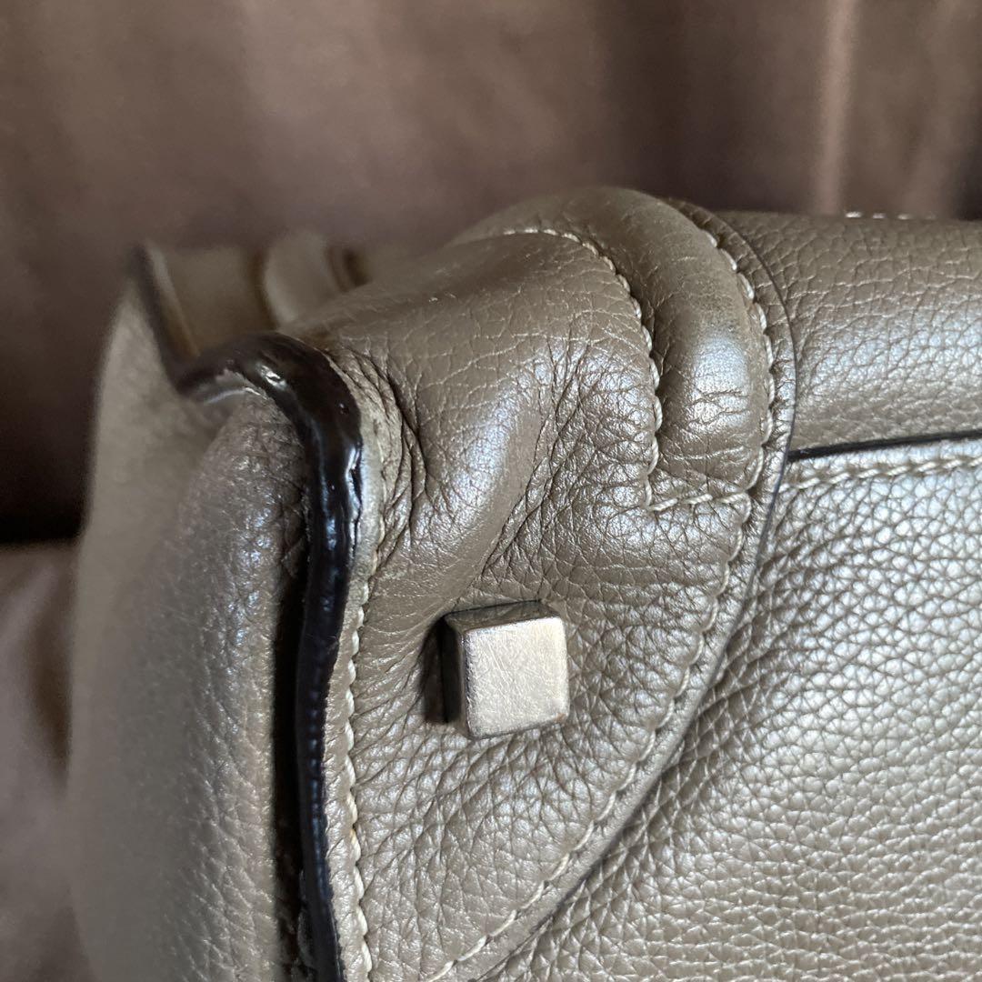 CELINE Hand Bag Tote Purse Leather Greige Authentic