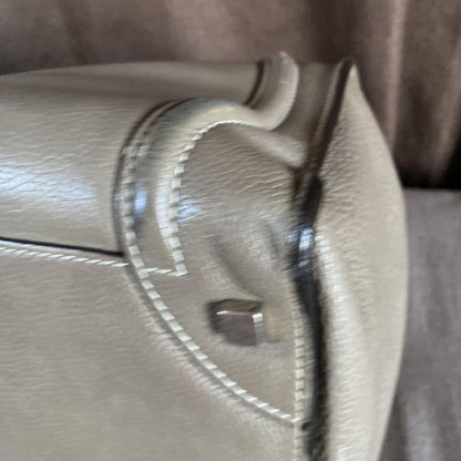 CELINE Hand Bag Tote Purse Leather Greige Authentic