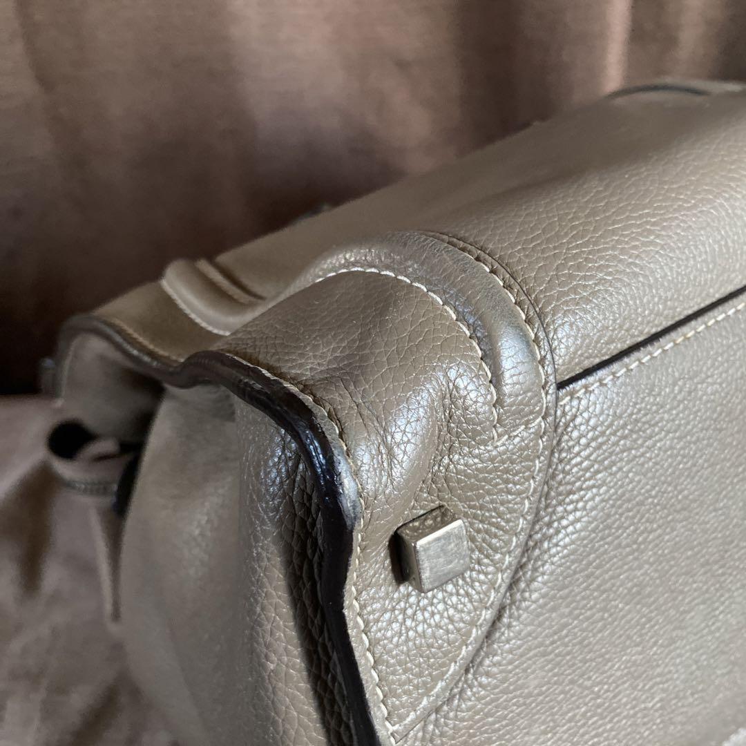 CELINE Hand Bag Tote Purse Leather Greige Authentic