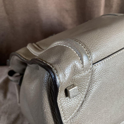 CELINE Hand Bag Tote Purse Leather Greige Authentic