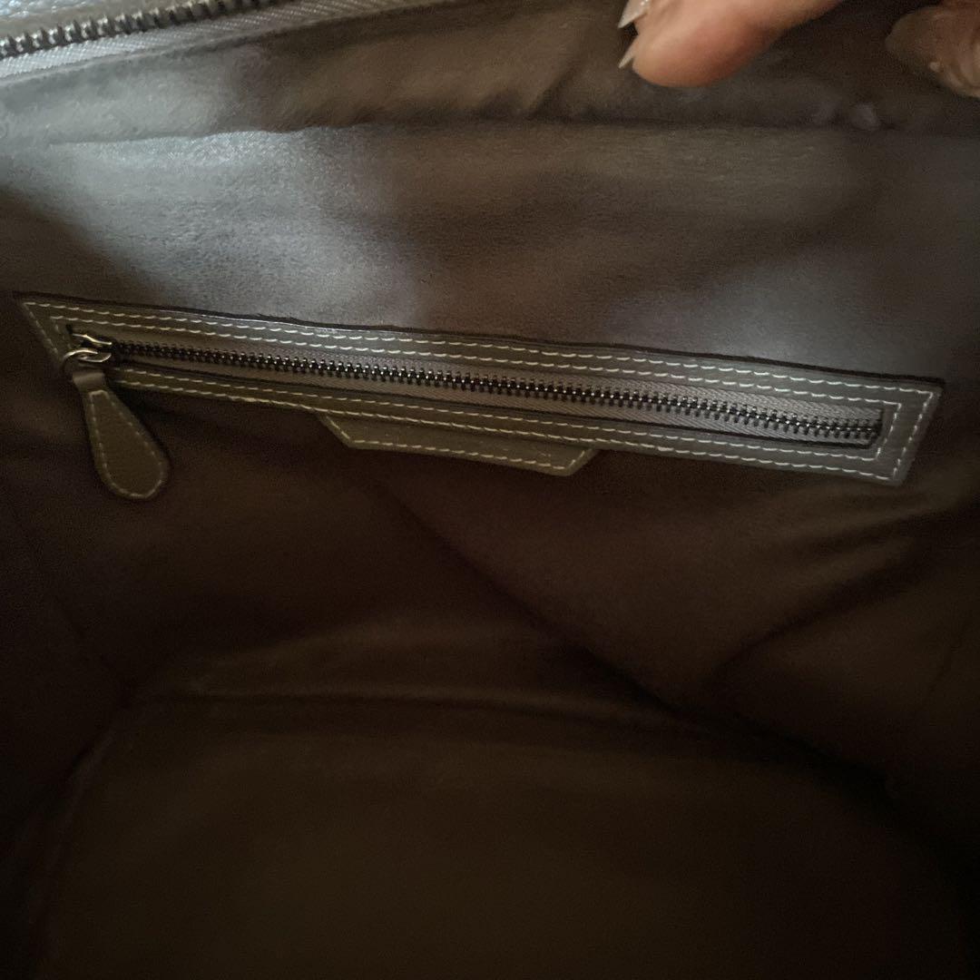 CELINE Hand Bag Tote Purse Leather Greige Authentic