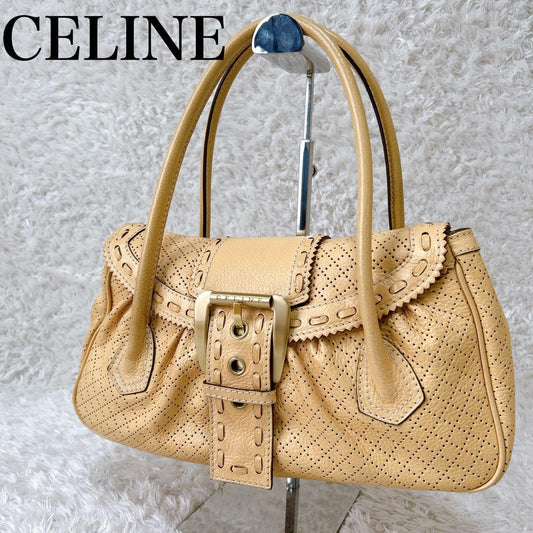 CELINE Hand Bag Tote Purse Yellow Authentic